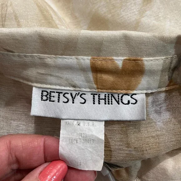 Vintage Y2K BETSY's THINGs Button Down Crop Shirt Top Sheer Floral 14 - Picture 6 of 11